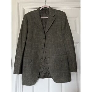 Canali Mens US 40L Brown Plaid 100% Wool Blazer Jacket Sport Coat 3 Button